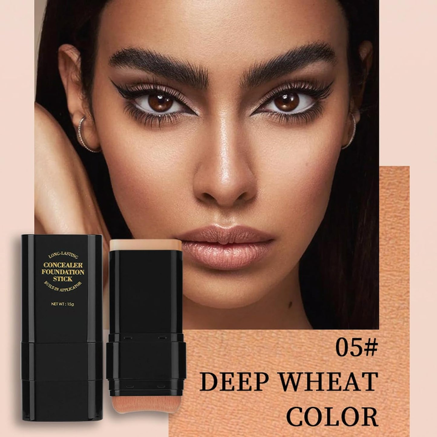 Foundation Stick, 2 in 1 Dual-Ended Long-Lasting Concealer Foundation Stick, Face Contouring foundation with Brush, Full Coverage Matte Finish for Face Makeup(05#DEEP WHEAT COLOR)