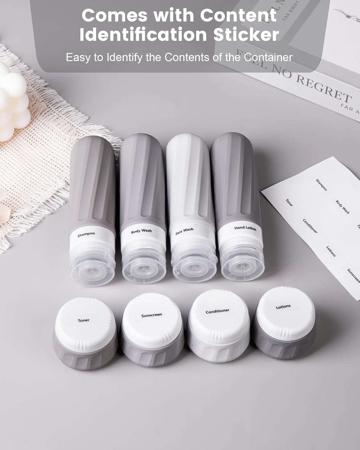 Travel Bottles for Toiletries 8 Pack, Travel Size Toiletries, Tsa Approved Travel Size Containers 3oz, with Travel Essentials Clear Bag, Leak Proof Silicone Squeezable Creams Jars