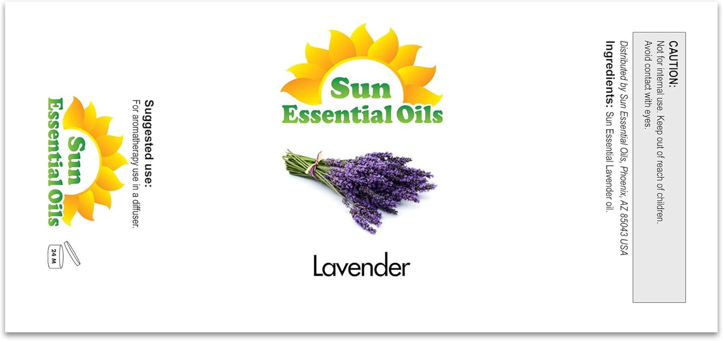 Sun Essential Oil - Lavender Essential Oil 4 oz (118 ml) with Dropper for Diffuser, Humidifier, Skin, Aromatherapy Massage, Scented for Soap & Candle Making at Home, Calming Aroma for Sleep
