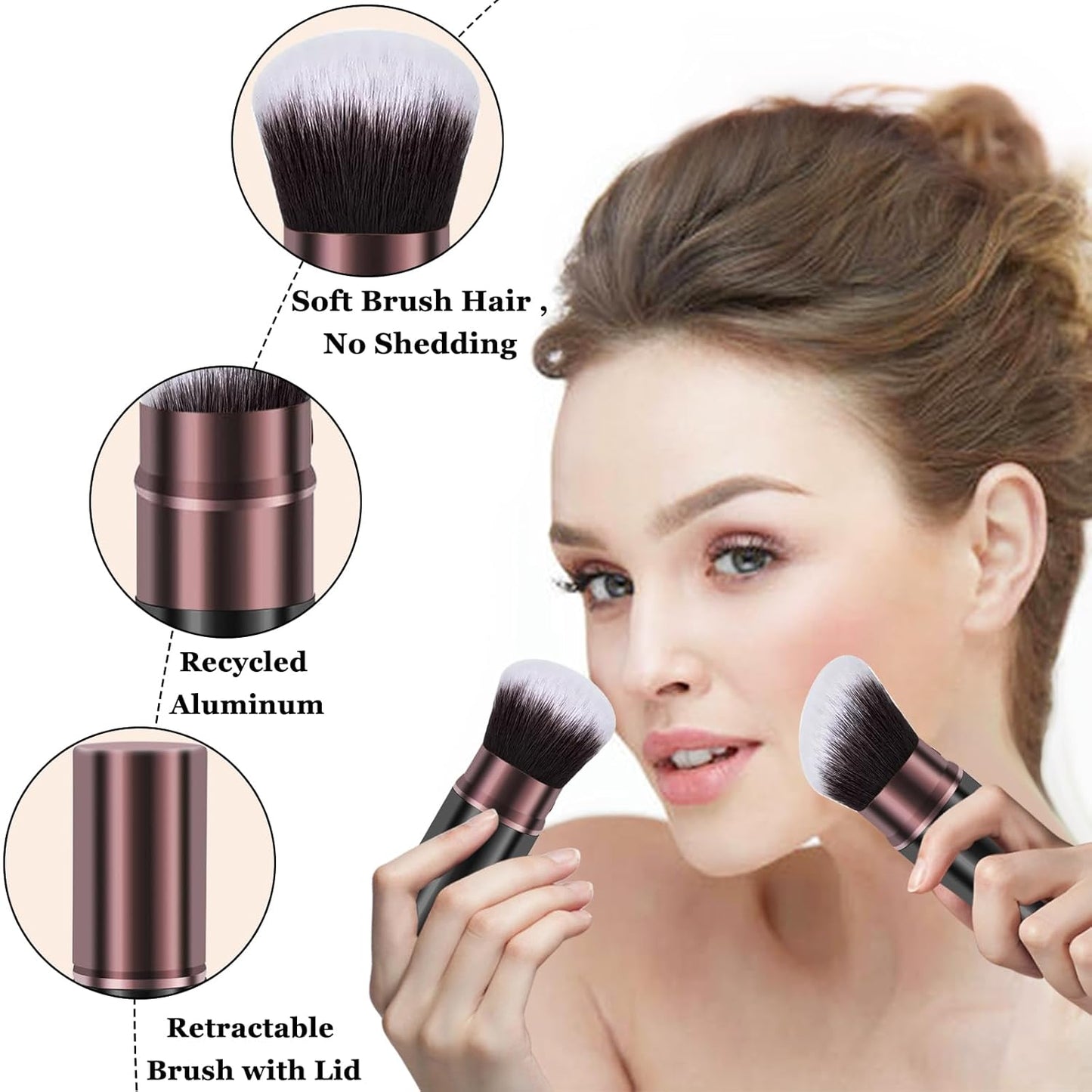 Retractable Kabuki Makeup Brush, 2 Pack Travel Powder Foundation Makeup Brush Face Blush Brushes for Blending Liquid, Blush, Bronzer, Buffing, Sunscreen,Flawless Cosmetics