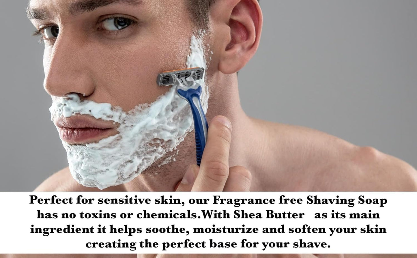 G.B.S 97% All Natural Shave Soap Set for Men, Fragrance Free Shaving Soap with Shea Butter for Sensitive Skin