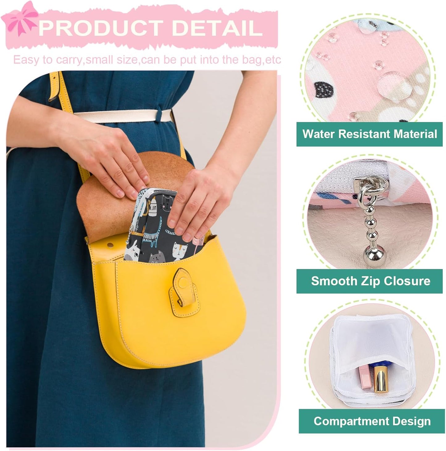 Desing Wish Sanitary Pad Storage Bag Portable Period Bag for Teen Pads/Sanitary Napkins/Small Tampons, Sanitary Napkin Storage Bag First Period Gifts for Teen Girls (Grey Cats)