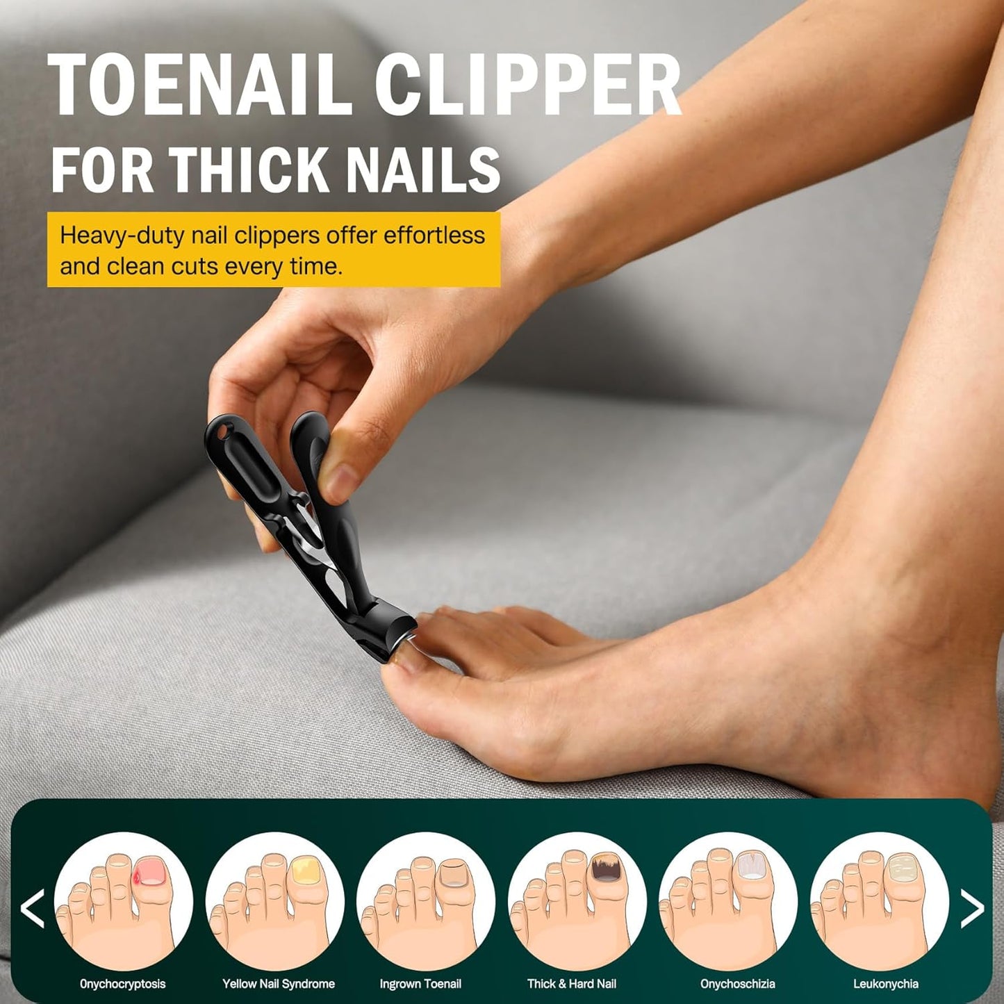 FVION Angled Toenail Clippers for Thick Nails – Extra Large Nail Clippers for Seniors, Heavy Duty Toe Nail Cutter for Men & Women with Catcher and Easy Grip Handle - Black