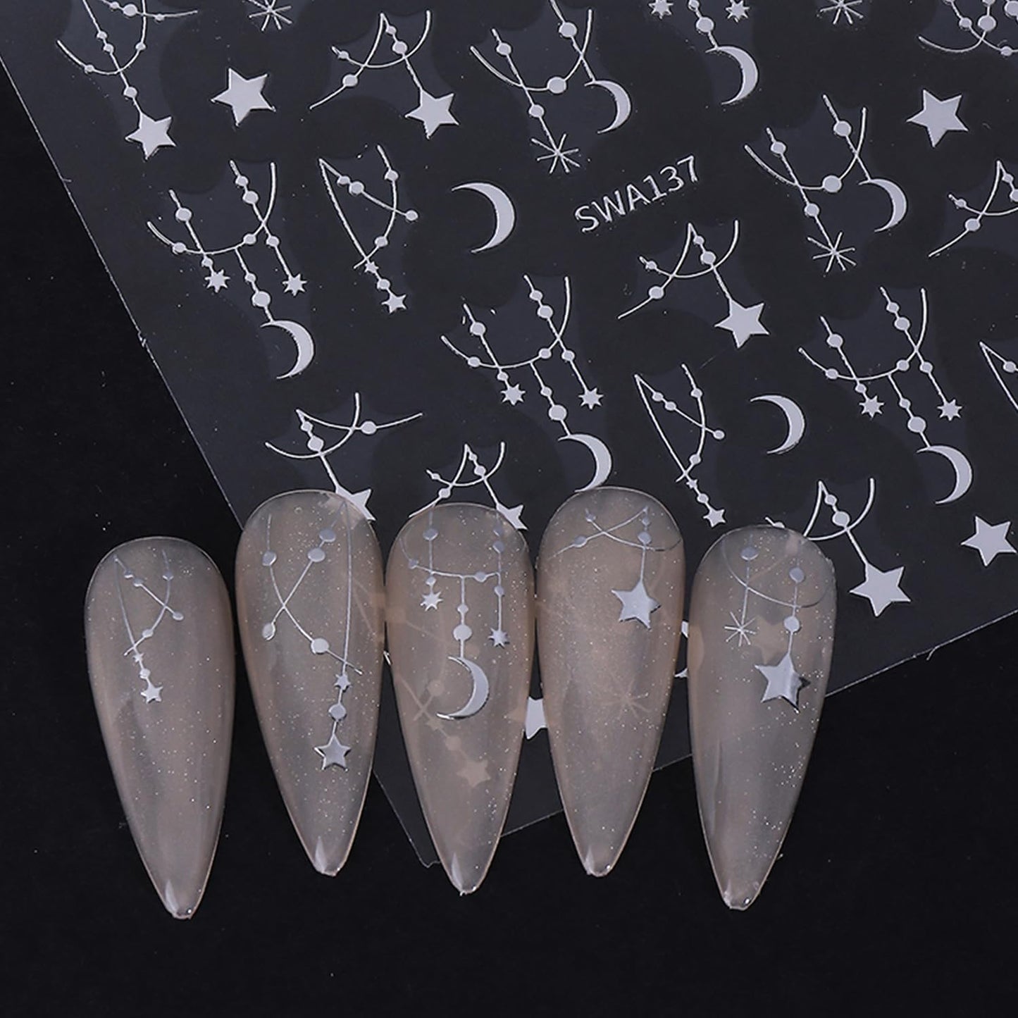 7 Sheets Star Lines Nail Art Stickers Decals Gold Silver Black White Nails Stickers for Nail Art Self-Adhesive Moon Nail Decals