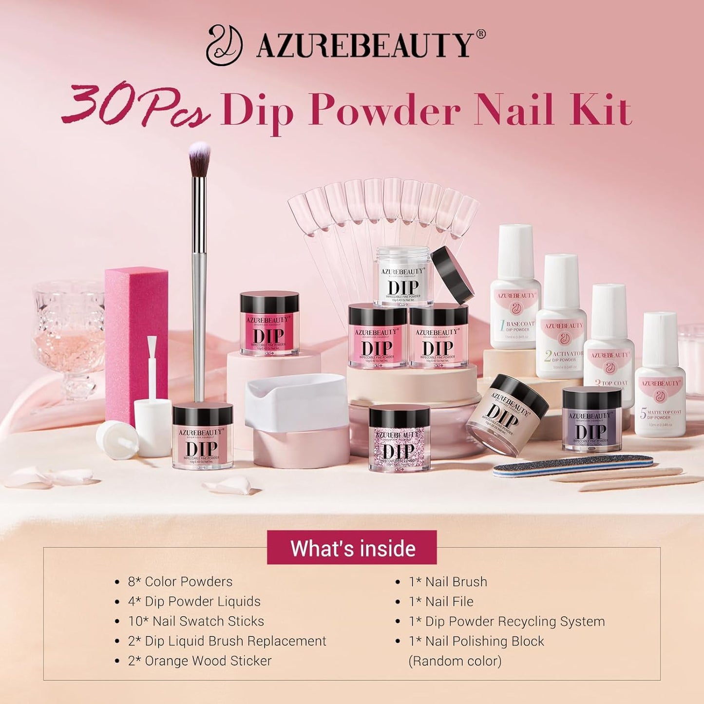 AZUREBEAUTY Dip Powder Nail Kit Starter Pink Blue Palette Acrylic Dipping Powder System