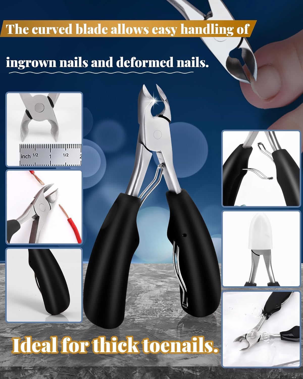 Nail Clippers Set,Toe Nail Clippers for Ingrown & Thick Toenails,Toe Nail Clippers for Thick Nails for Seniors Men Women,Professional Heavy Duty Toenail Clippers with Stainless Steel 4Pcs (Black)