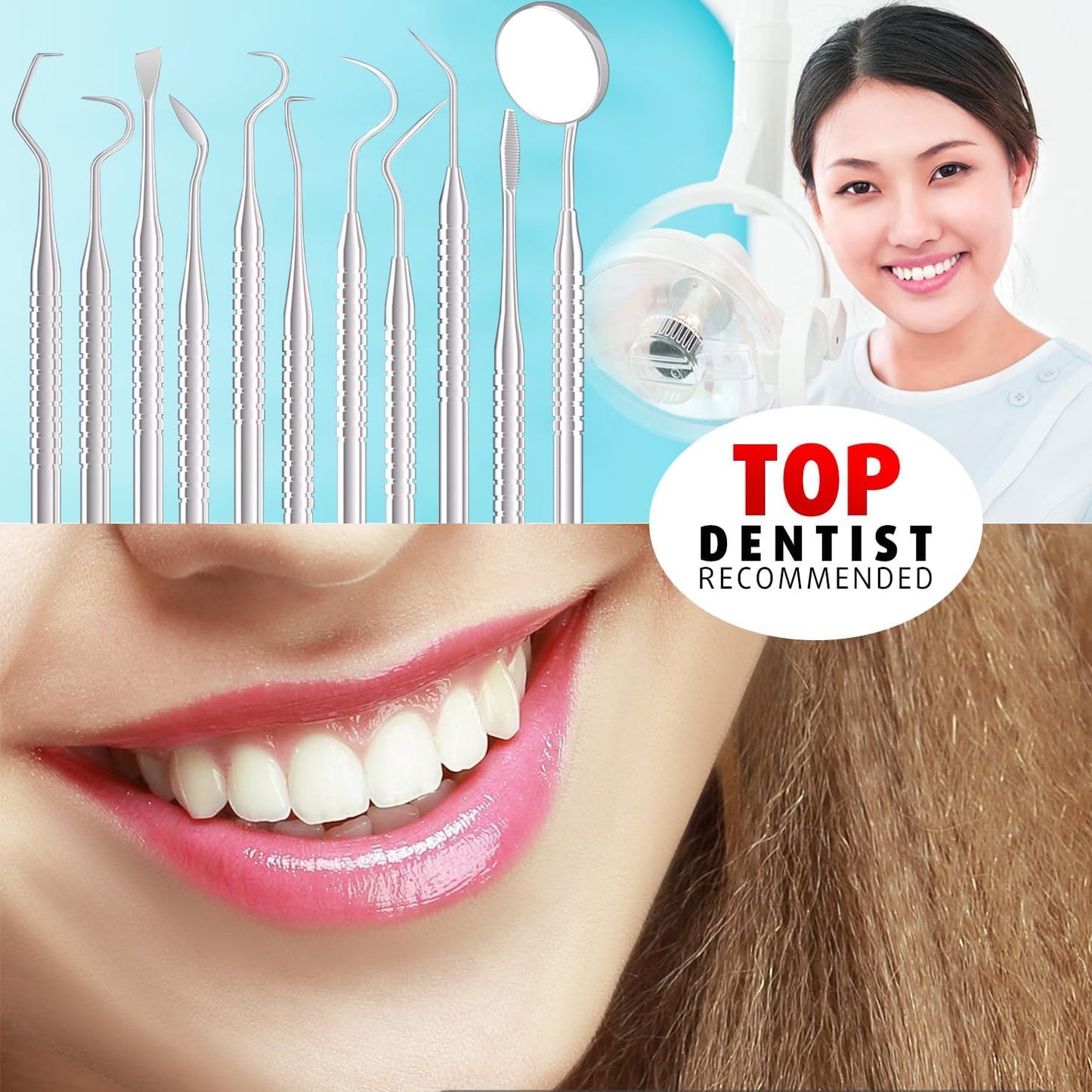 G.CATACC Dental Tools, Metal Dental Pick Teeth Cleaning Tools for Home Use, Stainless Steel Oral Care Hygiene Kit with Tooth Scraper Plaque Tartar Remover - with Case