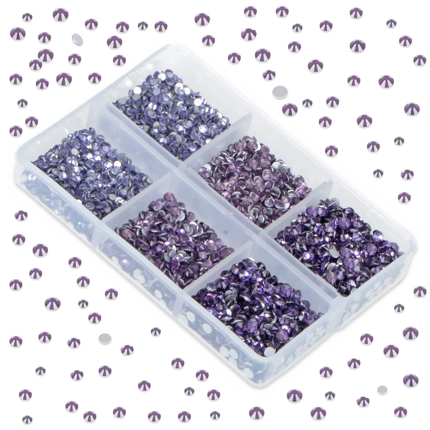 LPBeads 6000 Pieces Tanzanite Non Hotfix Rhinestones 6 Sizes Round Crystal Glass Flat Back Rhinestones with Tweezers and Picking Pen for Nail Art Crafts Clothes Bags DIY