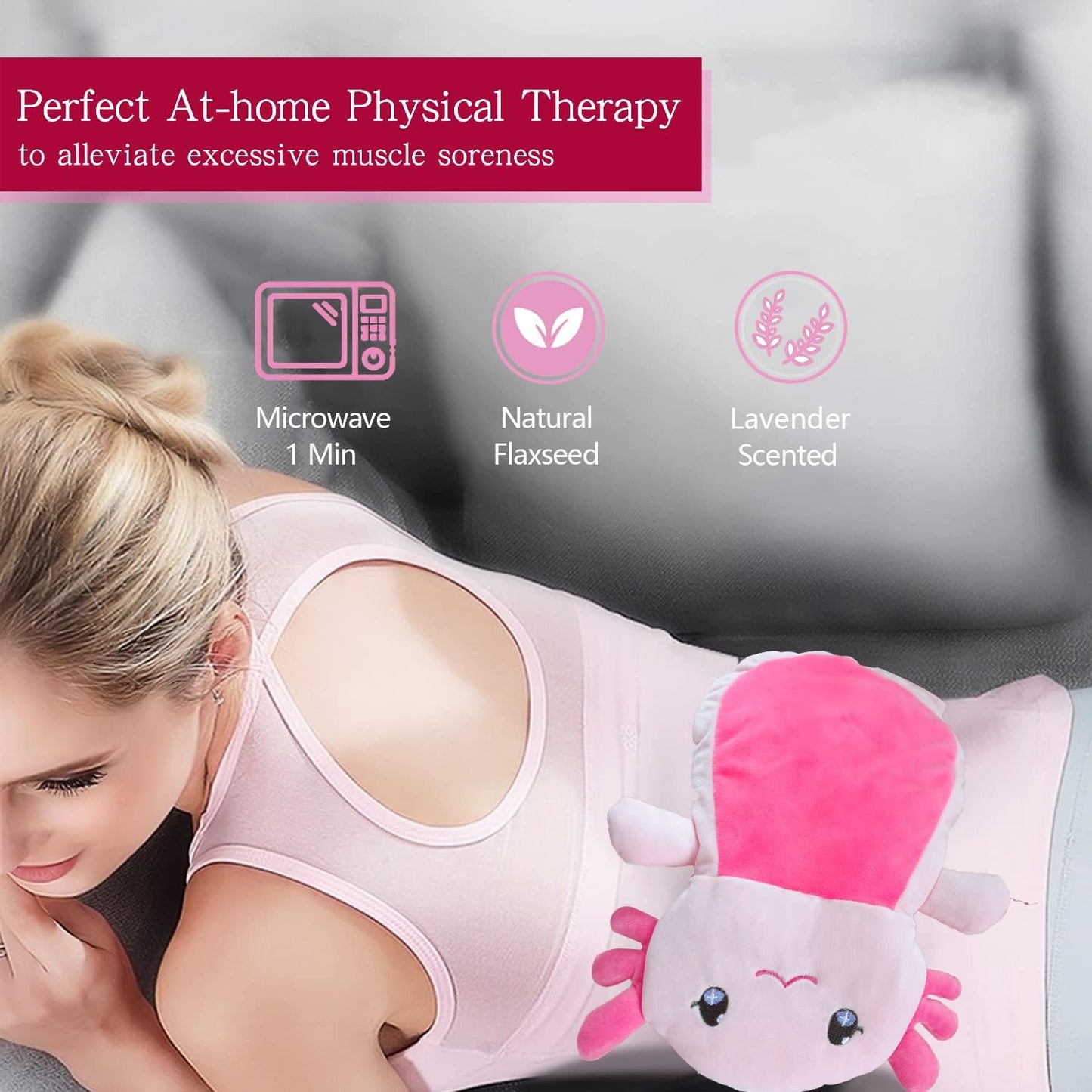 Microwave Heating Pad for Pain Relief, 13" x 10" Microwavable Heating Pads for Cramps, Back Pain, Neck Shoulder, Muscles, Knee, Joints, Natural Heat Pack Moist Heat, Pink Axolotl