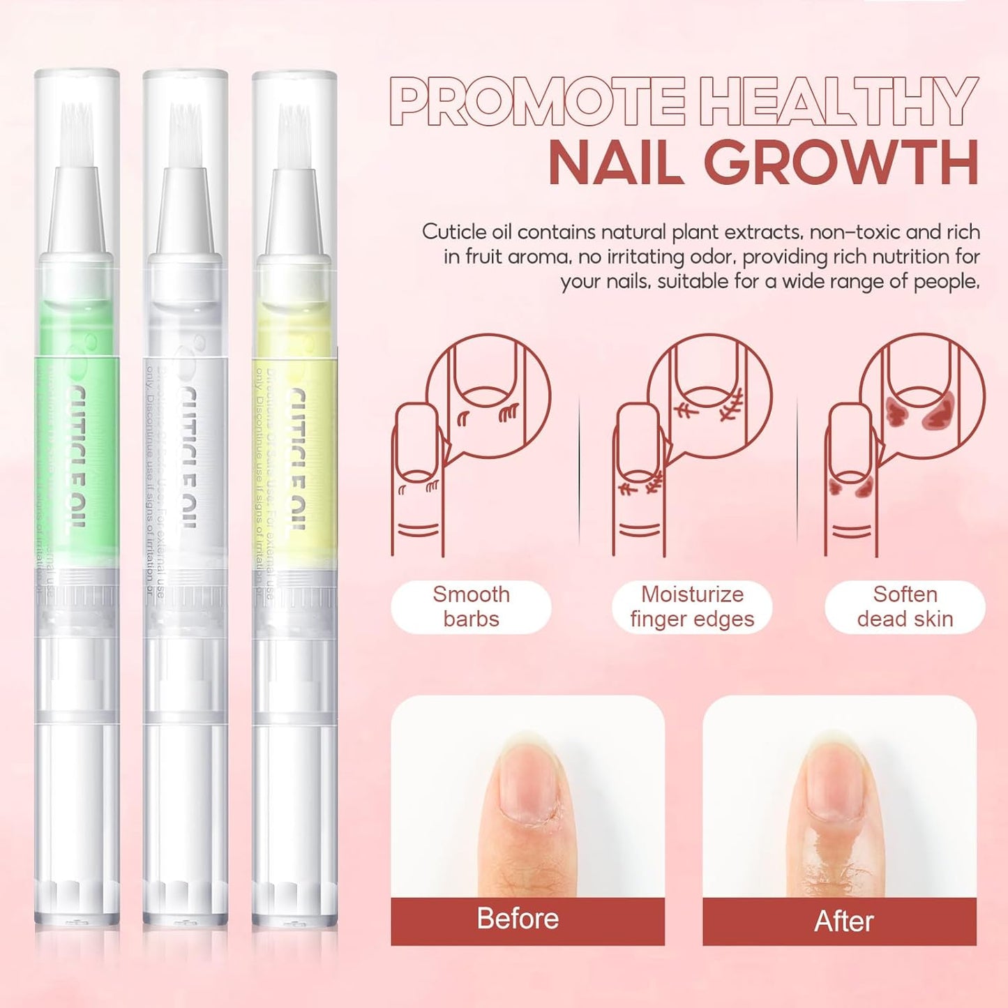 Peacecolor 8Pcs Cuticle Oil Pen for Nails Nail Oil Cuticle Pen for Nourishing Dry Damaged Cuticles Multiple Flavor Cuticle Revitalizer Oil Pen Nail Strengthener Nail Care Kit