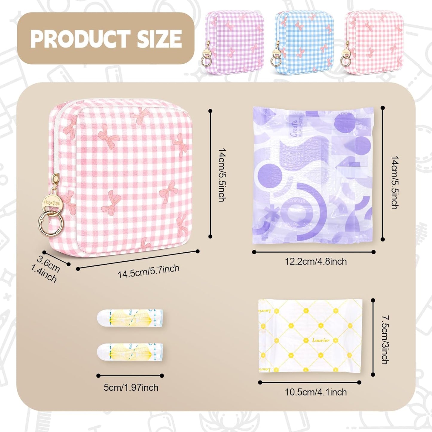 Period Bag for Teen Girls, Canvas Sanitary Napkin Storage Bag with Zipper, Portable Menstrual Pad Bag Tampon Holder for Purse