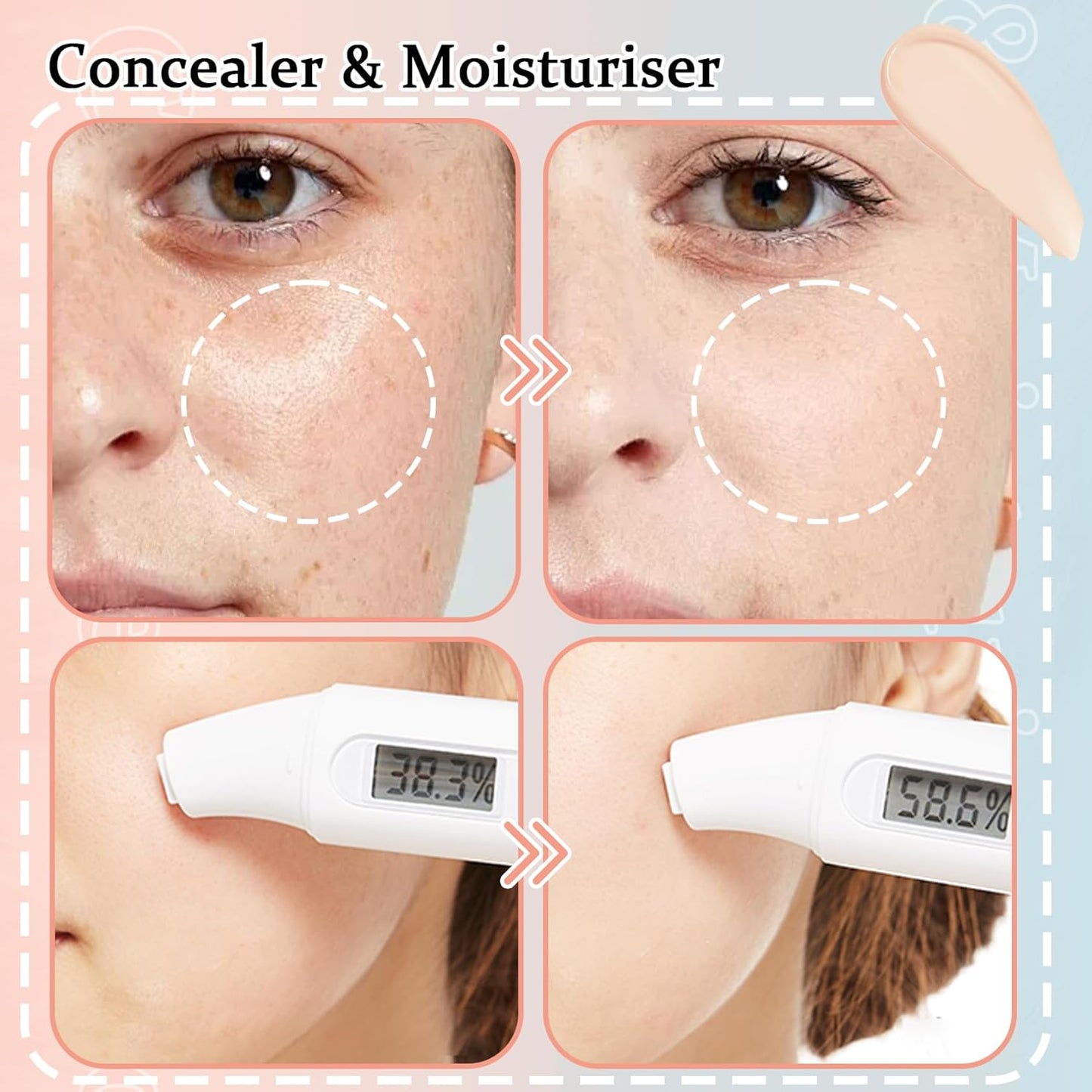 Full Coverage Concealer Foundation,Oil Control Long Lasting Lightweight BB Cream Tinted Face Moisturizer with SPF 50+ PA+++,Moisturizing CC Cream Liquid Foundation Makeup Brush Set（2 Pack）