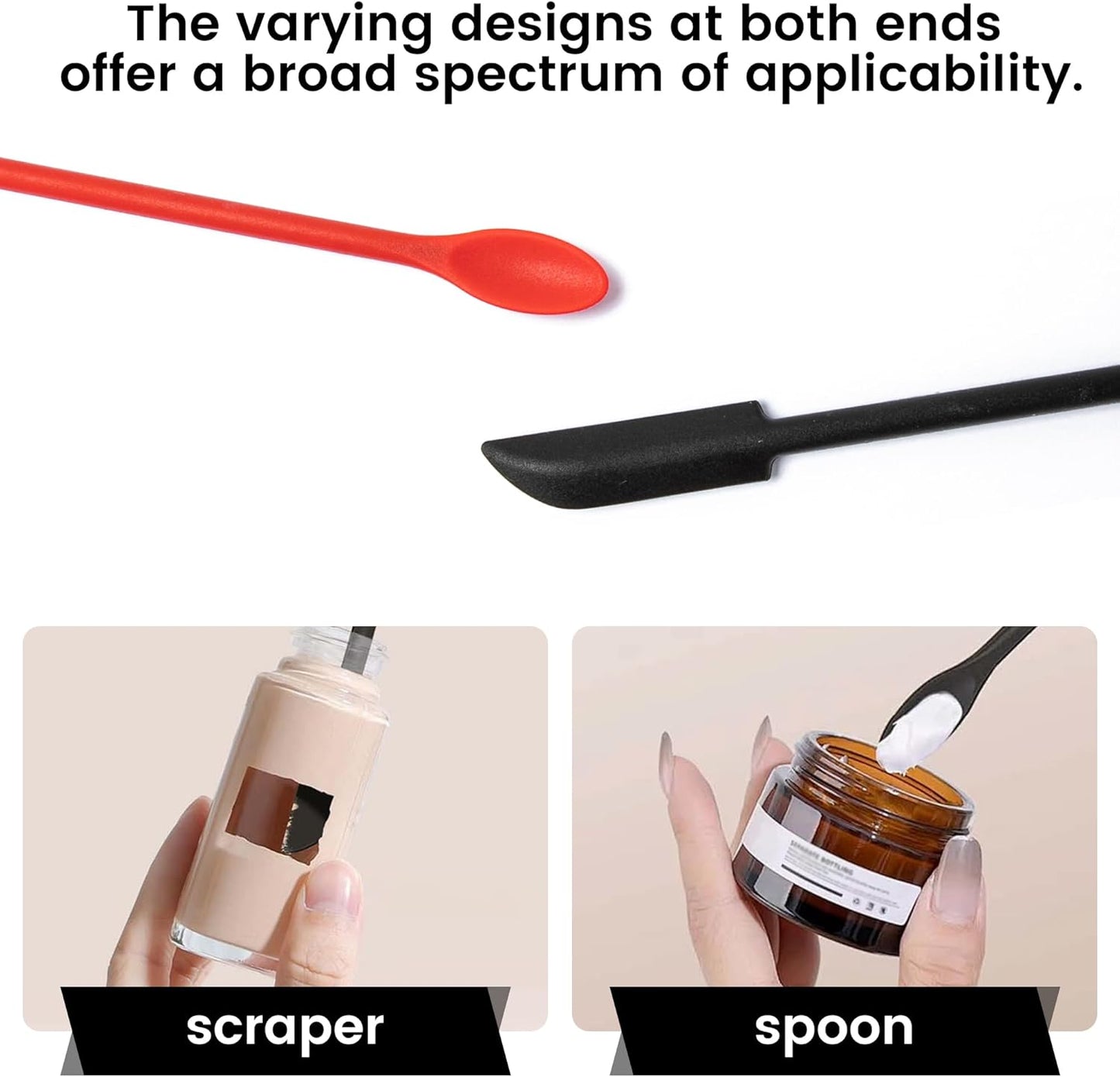 Mini Spatula Silicone Spatula Set - 2pcs Small Makeup Scrapers for Cosmetics, Reusable Beauty Tiny Tools, Thin Jar Scraper, Get Last of Makeup Out, Black and Red