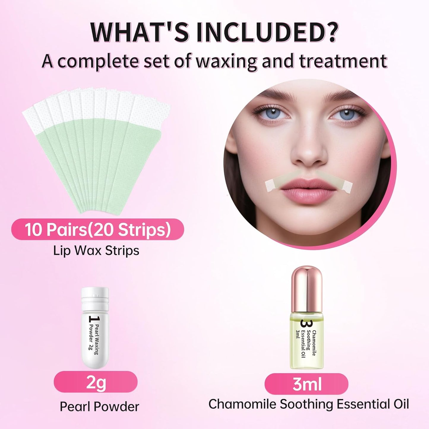 Beauty7 Lip Wax Strips Facial Wax Strips Hair Removal Wax Strips for Sensitive All Skin Types Women 20 pcs with Pearl Powder Essential Oil