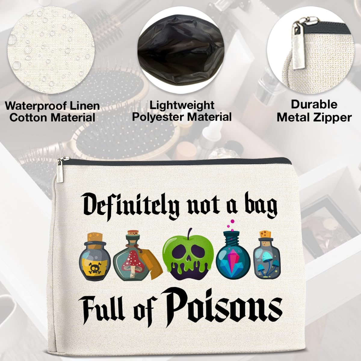 Witch Makeup Bag Gifts for Women Poison Enthusiast Halloween Witchy Cosmetic Bag Zipper Pouch