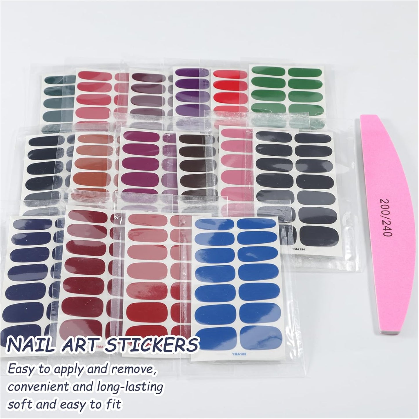 SILPECWEE Nail Polish Strips, 16 Sheets Dark Nail Polish Stickers Full Nail Wraps Self Adhesive Nail Stickers Gel Nail Strips Fingernail Nail Art Sticker Nails for Women with Nail File