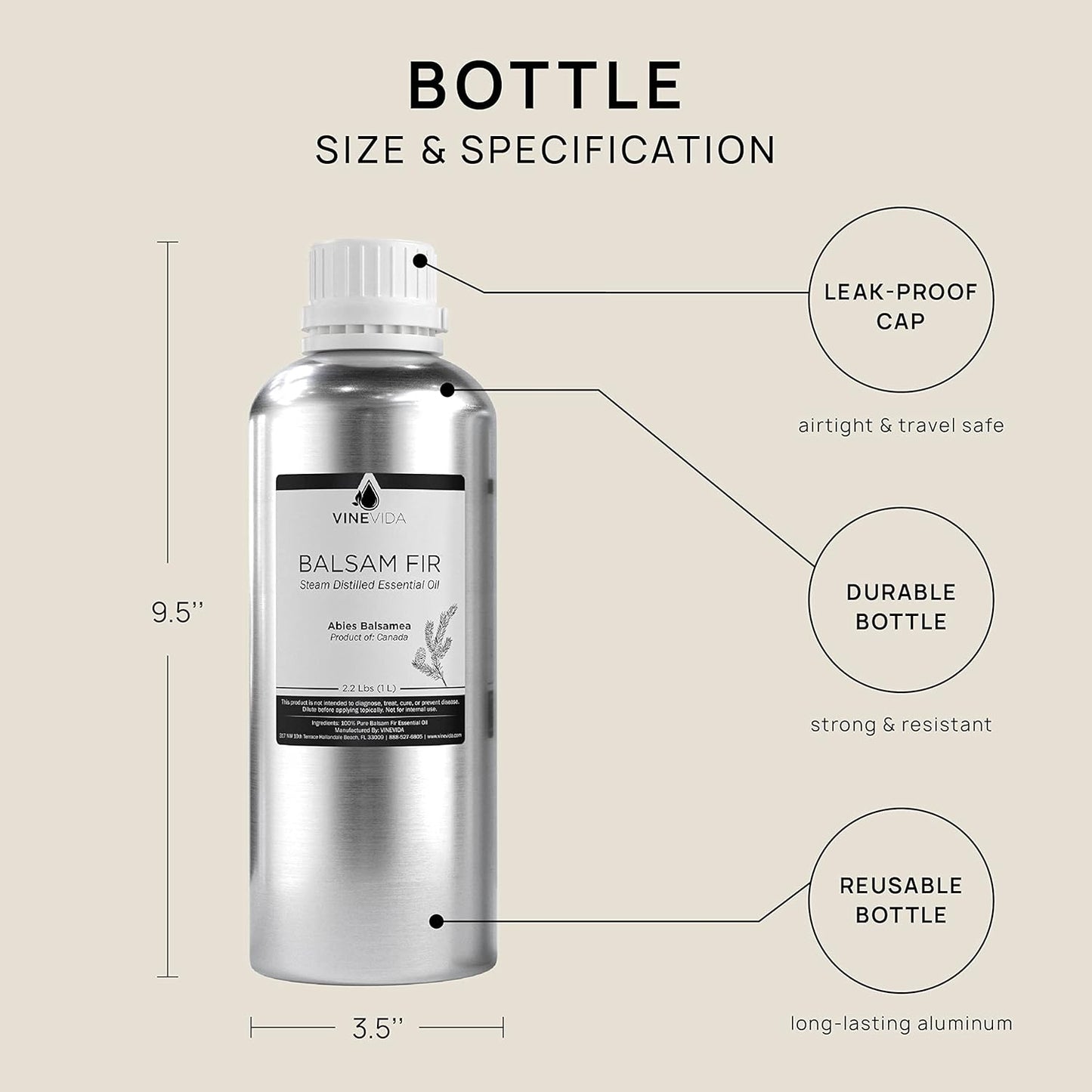 VINEVIDA Balsam Fir Essential Oil 32 oz - Undiluted Balsam Fir Oil 32 oz - Balsam Fir Candle Oil Scent - DIY Candle Scents Candlemaking - Bulk Essential Oil Soap Making Safe Skin 946.36 ml