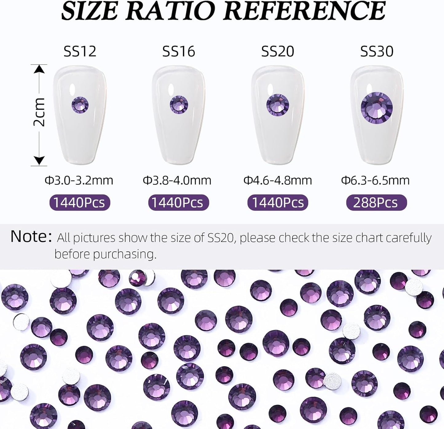 Tanzanite Flatback Rhinestones, Glass Rhinestones for Nail Art and Craft, Glue Fix, Loose Crystal Gemstones(Tanzanite, SS30, 288pcs, 6.4-6.6mm)