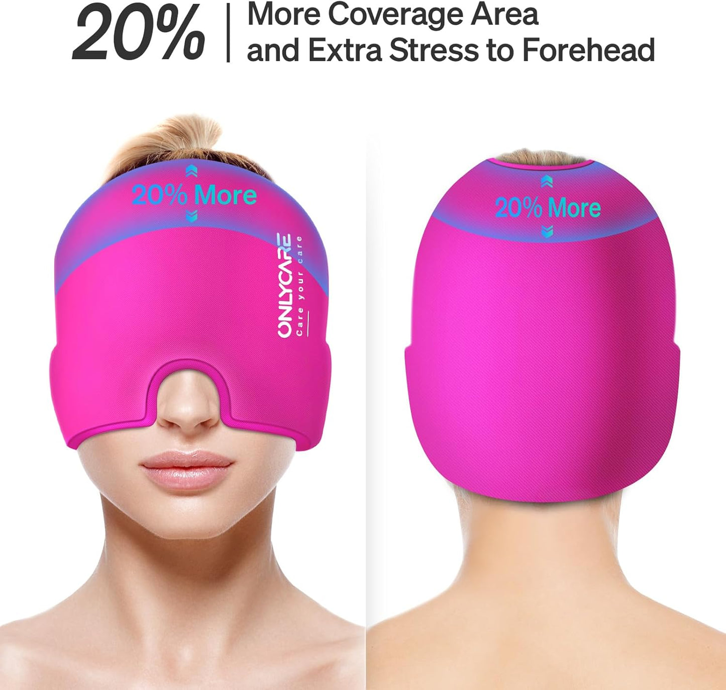 ONLYCARE Migraine Relief Cap, Upgraded Odorless Migraine Ice Head Wrap, Headache Relief Hat for Migraine, Hot-Pink