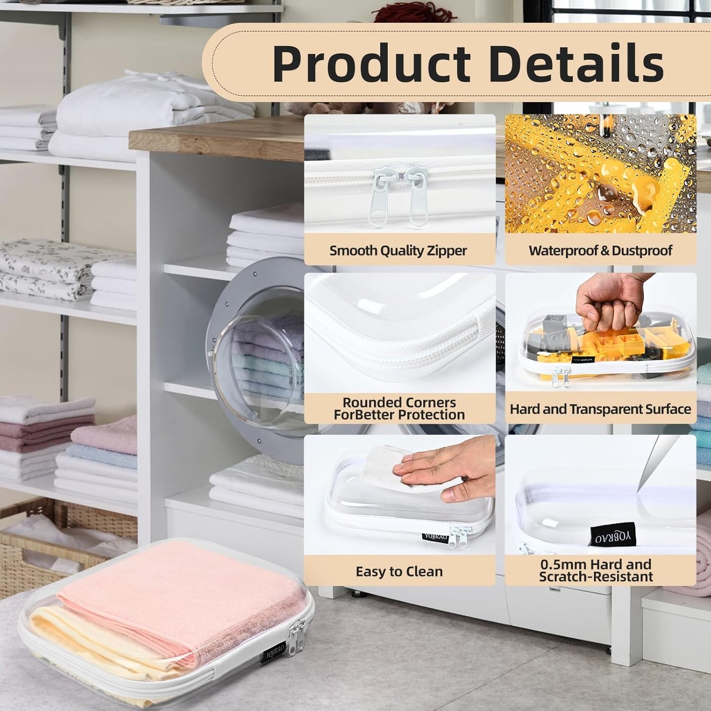 3 Pack Clear Hard Shell Zipper Case - Clear Waterproof Cosmetic Bag with Zipper, Kid's Toy Storage Organizer Bins, Charging Cables, creative journaling, painting brushes, Threads,Sketch Supplies