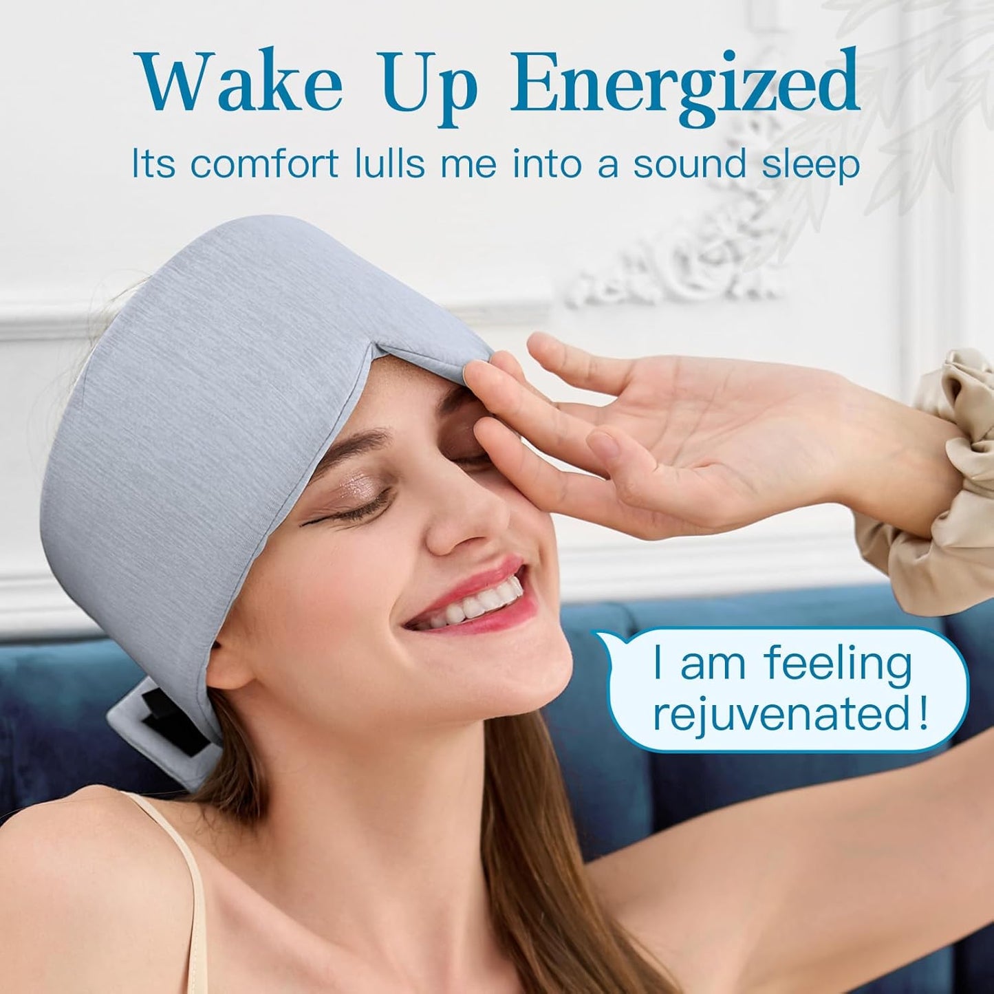 2 Pack Sleep Masks, Cooling Fabric Soothing Sleeping Mask for Side Sleeper, Large Size Adjustable Velcro Cool Eye Masks, No Gel, No Eye Cups, No Pressure (Light Blue & Black Gray)