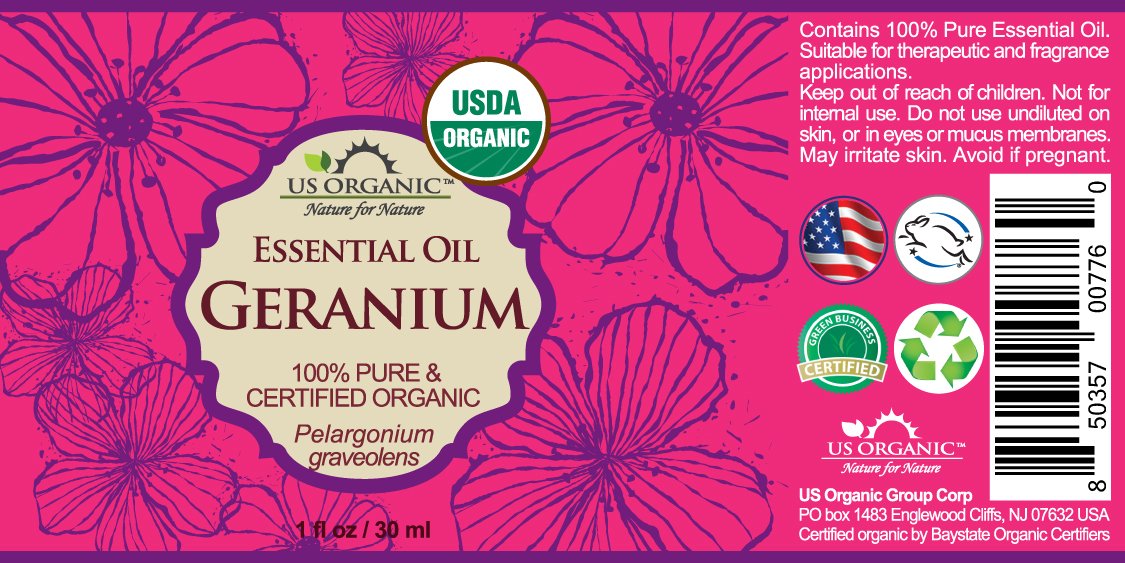 US Organic 100% Pure Geranium Essential Oil - USDA Certified Organic, Steam Distilled - W/Euro droppers (More Size Variations Available) (30 ml / 1 fl oz)