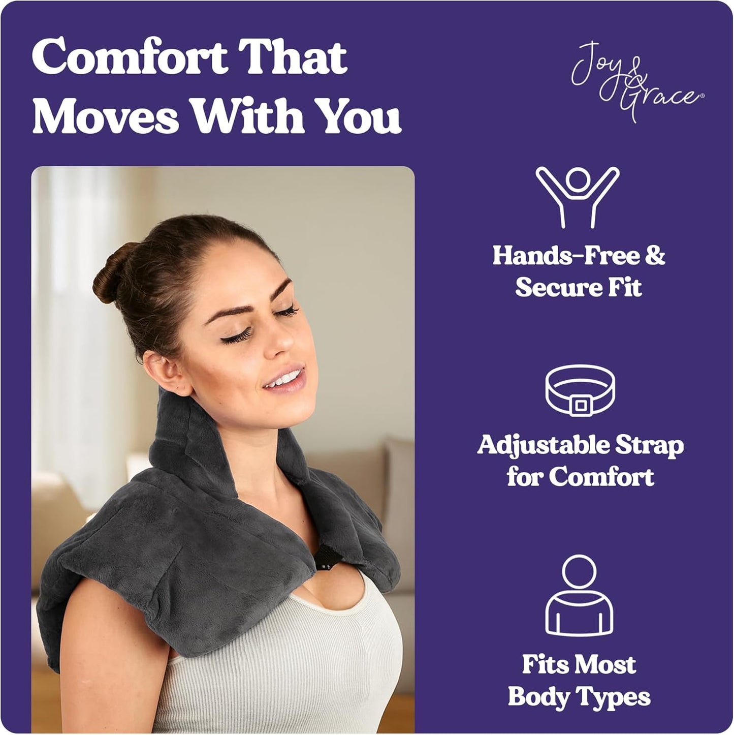 Microwavable Heating Pad for Neck, Shoulders, and Back by Joy & Grace | 5 Lb Weighted Neck & Shoulder Wrap | Moist Heat Therapy Pack for Relaxation and Comfort | Soft Micro-Mink Cover | Unscented Gray