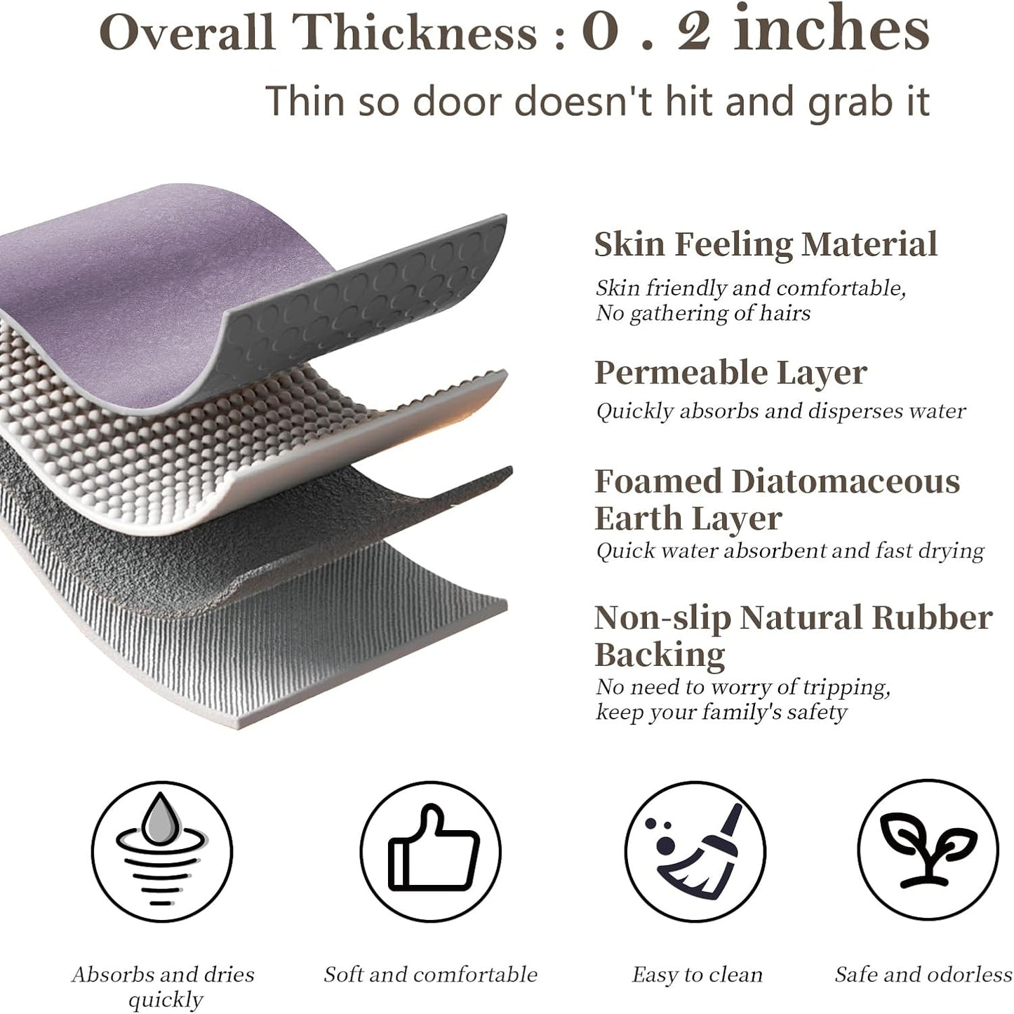 Diatomaceous Earth Bath Mat Rugs Quick Dry Super Absorbent Non Slip Rubber BottomThin Bathroom Mat Fit Under Door, Floor Rugs in Front of Bathtub,Shower Room,Sink,Washable, 17" x 32", Lavender