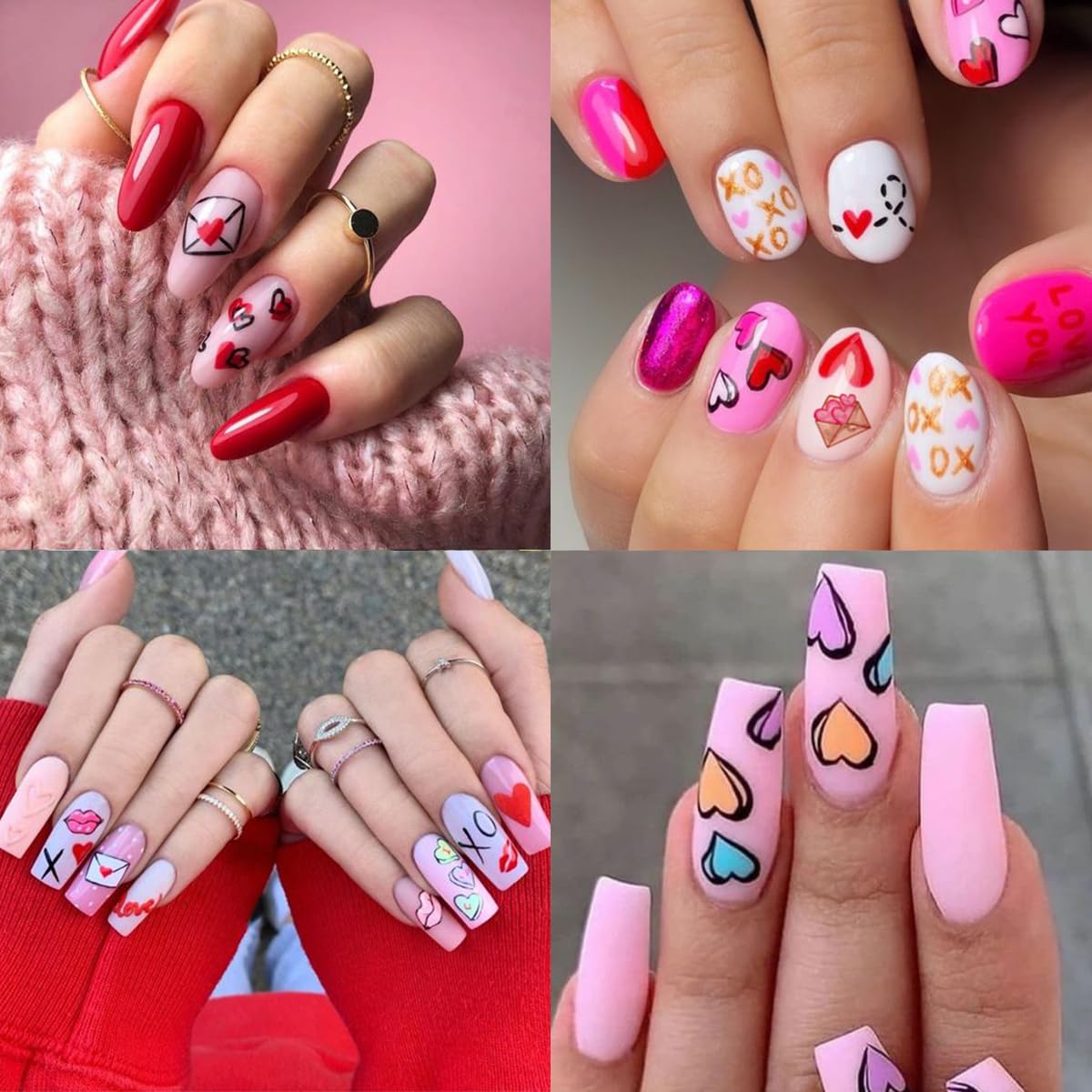 6 Sheets Valentine's Day Nail Art Stickers - Self-Adhesive 3D Heart Supplies, Sexy Lips, Romantic Red Love Letter Design Decals for Women Girl DIY Decoration