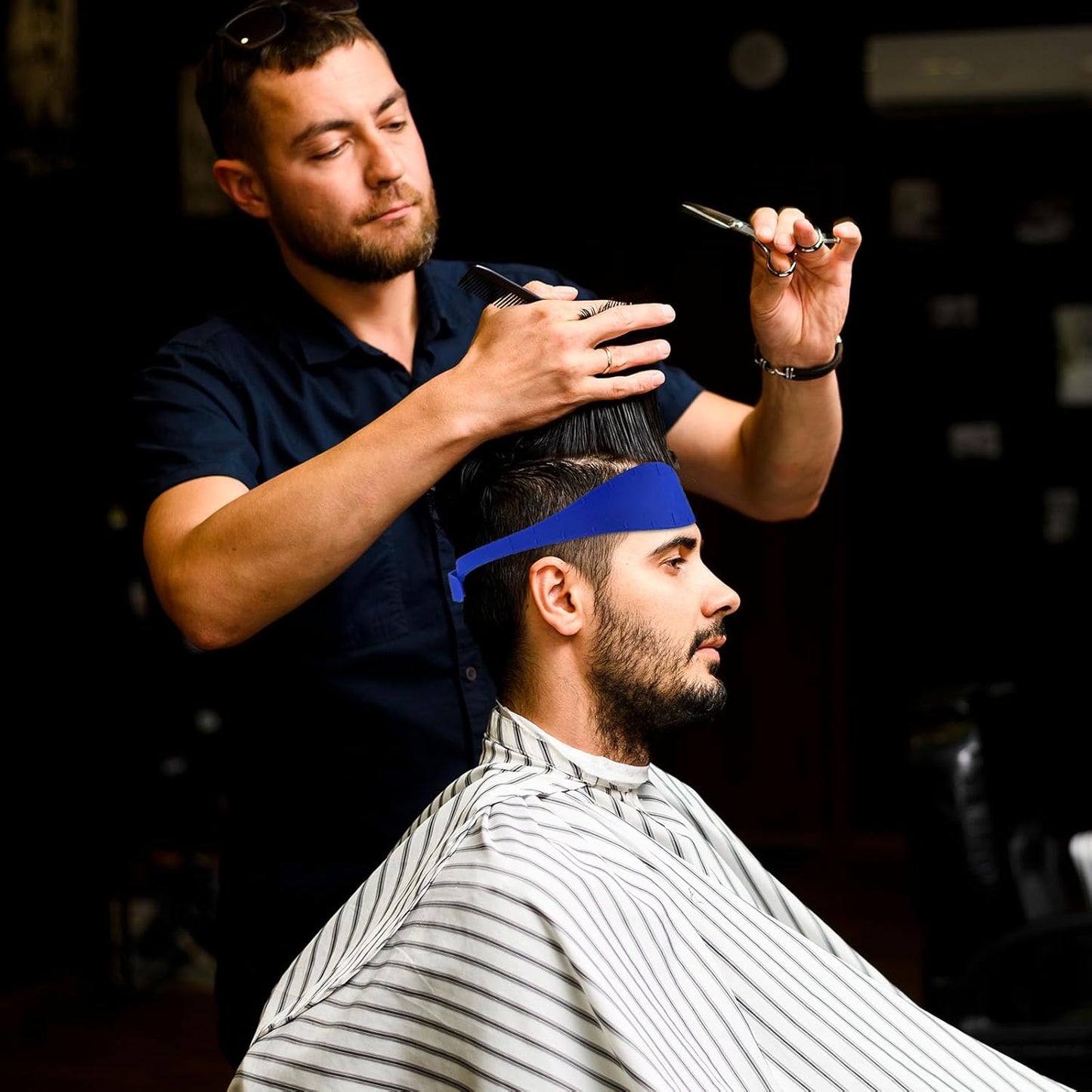 Neckline Shaving Template and Hair Trimming Guide, Silicone Curved Haircut Band for DIY Haircutting Creating Clean Straight Neck Hairline, Fade and Taper Guide for Hair Clippers (Blue)