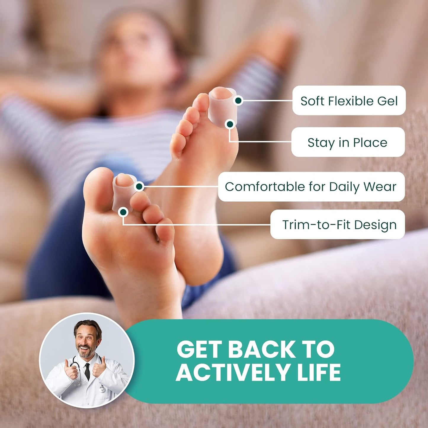 Welnove Toe Protectors – 12-Pack Aloe Vera Extract Infused Silicone Toe Sleeve Toe Covers for Hammer Toes, Corns, Calluses, Blisters – Soft Gel Protector Toe Cushions for Pain Relief (Multi-Size)