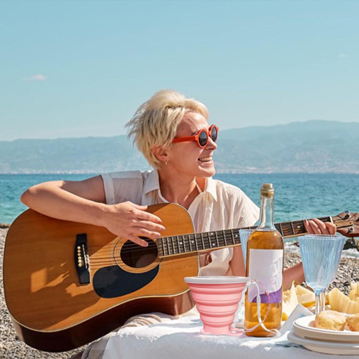 Silicone Collapsible Cups for Camping Travel,Small Portable Backpacking Camping Cup for Outdoor,Reusable Drinking Cup with Scale,270ml(Pink)