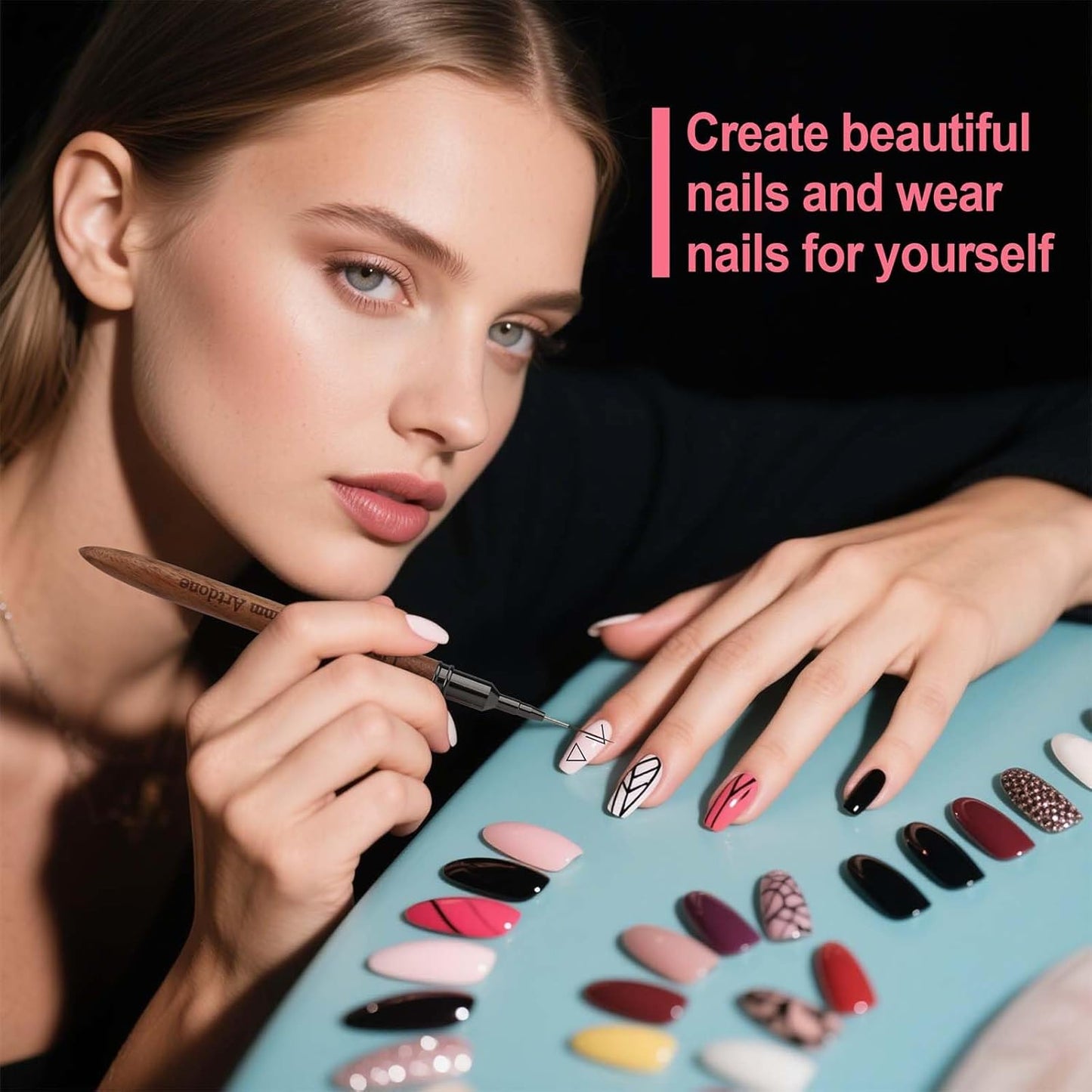 Artdone Wood Grain Nail Art Pens, Liner Brushes Set, 5PCS Brown Color Nail Tools For Long Lines, Thin Details, Fine Drawing, Liner Brush UV Gel Polish Painting Nail Design Sizes 5/12/13/20/25mm