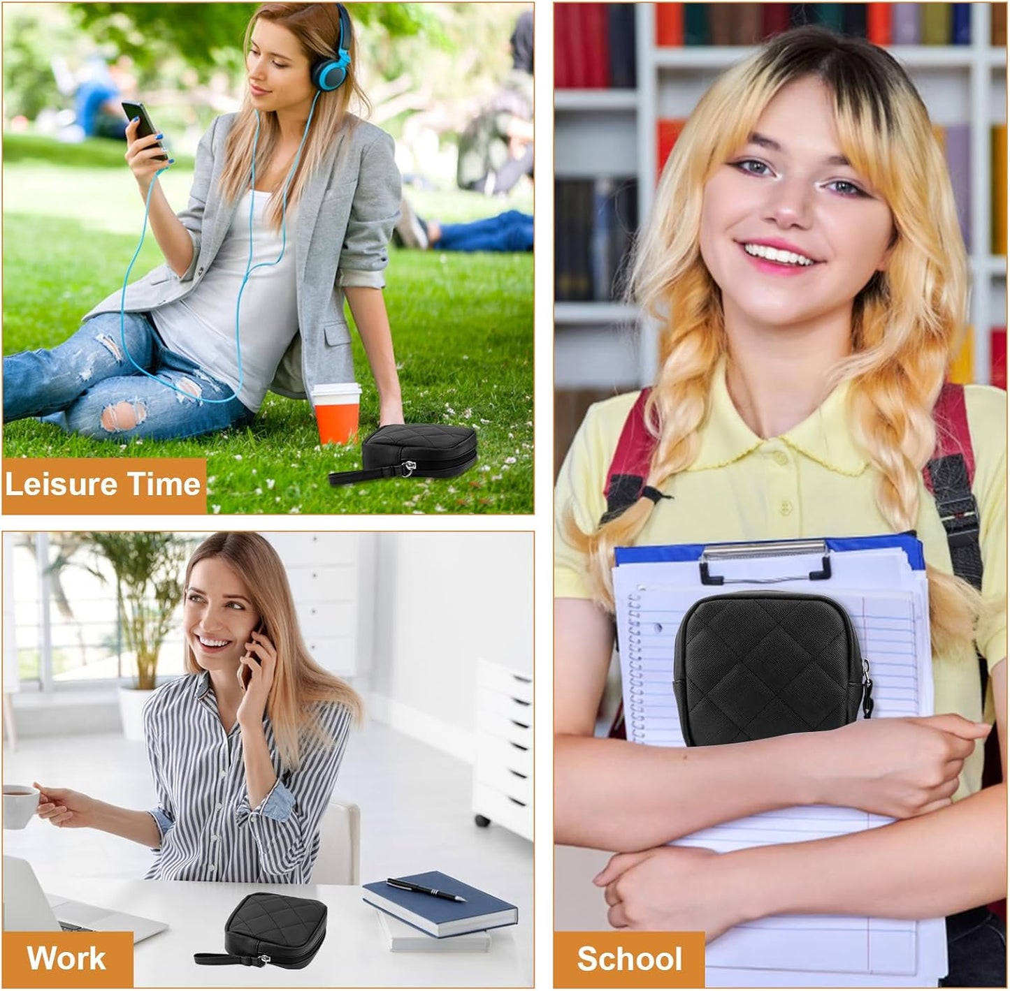 Sanitary Pad Storage Bag, Leather Period Bags for Teen Girls, Portable Tampon Menstrual Cup Pouch Nursing Pad Holder Purse, Sanitary Pouch for Feminine Products 1 Pack(Black)