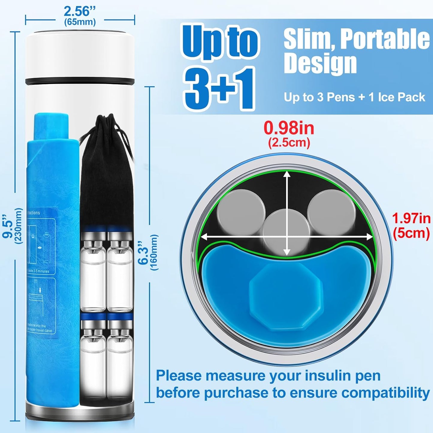 TSA Approved Insulin Travel Cooler – Compact Medication Travel Case for Diabetics – 60H Cooling for 2-3 Insulin Pens – Ideal Travel Cooler for EpiPens (White)