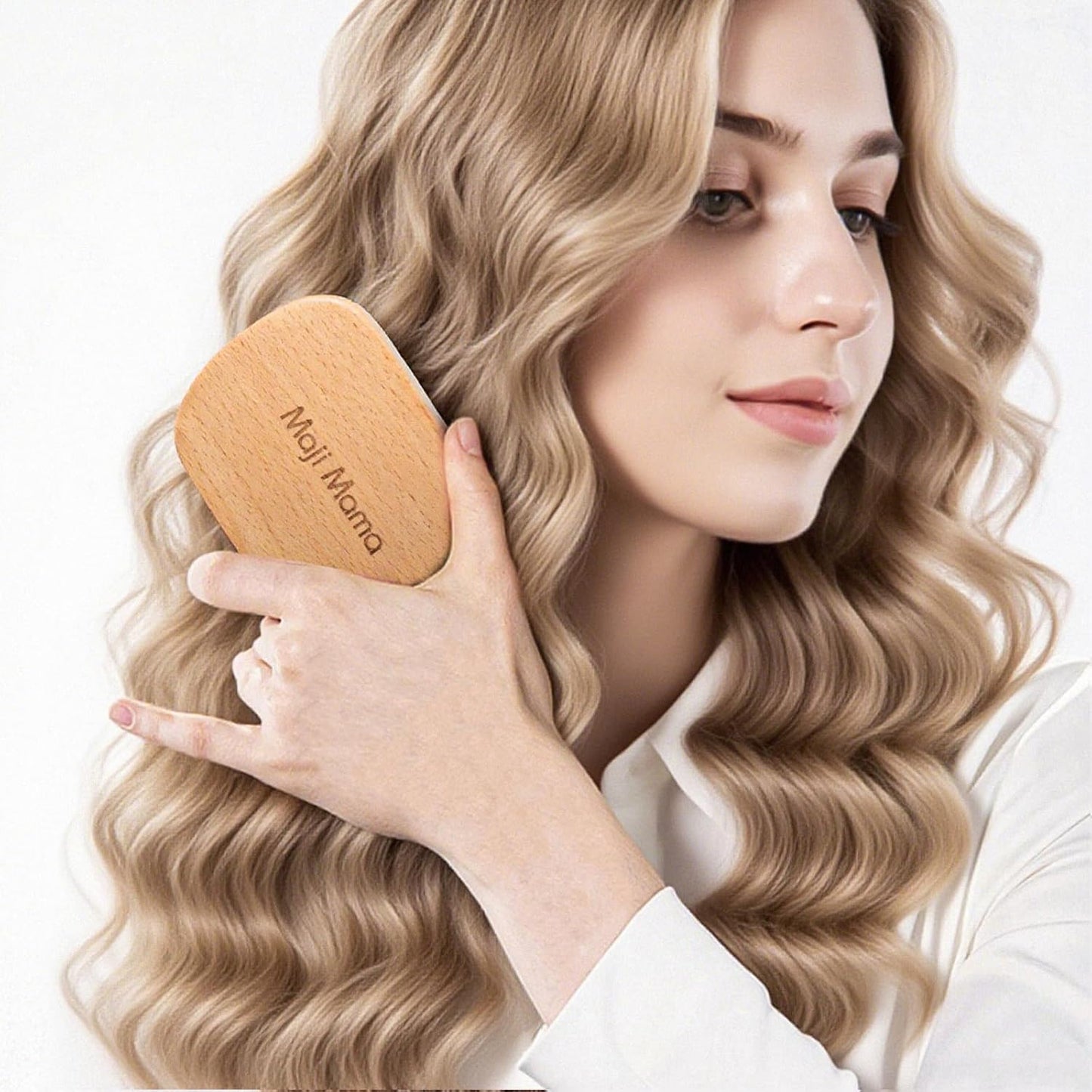 Handmade Natural Wooden Hair Brush Hairbrush with Bamboo Pins Massage Scalp & Detangling All Hair Types For Hair Growth,Scalp Massager Mini Brush No Handle Design