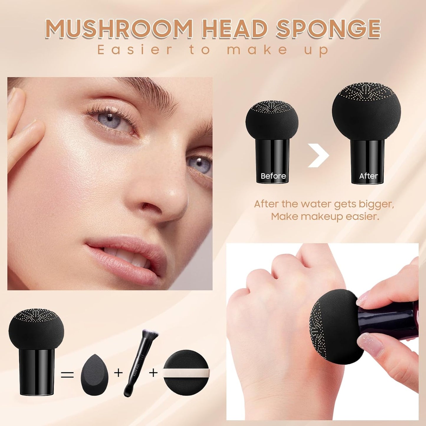 Mushroom Head Air Cushion CC Cream - Moisturizing BB Creams Foundation, Long-Lasting Waterproof New Air Cushion CC Cream Concealer for Even Skin Tone (Dark Brown, 1 PCS)