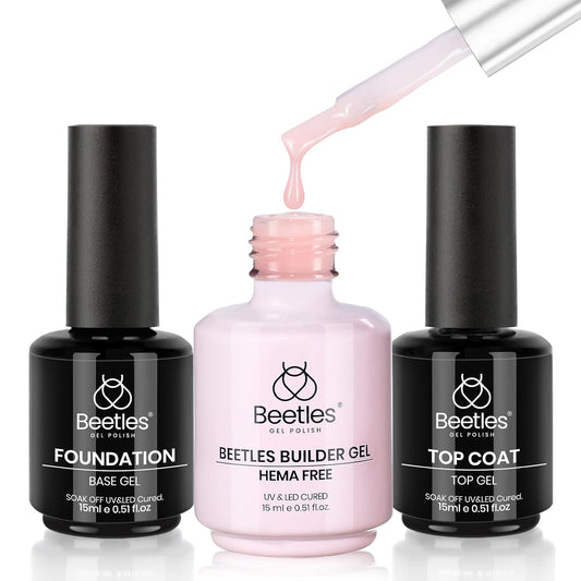 Beetles Hema Free Pink Builder Gel with No Wipe Gel Top Coat and Base Coat Shine Finish and Long Lasting, Soak Off LED Jelly Nude Builder Nail Strengthener Extension Thickening & Repair