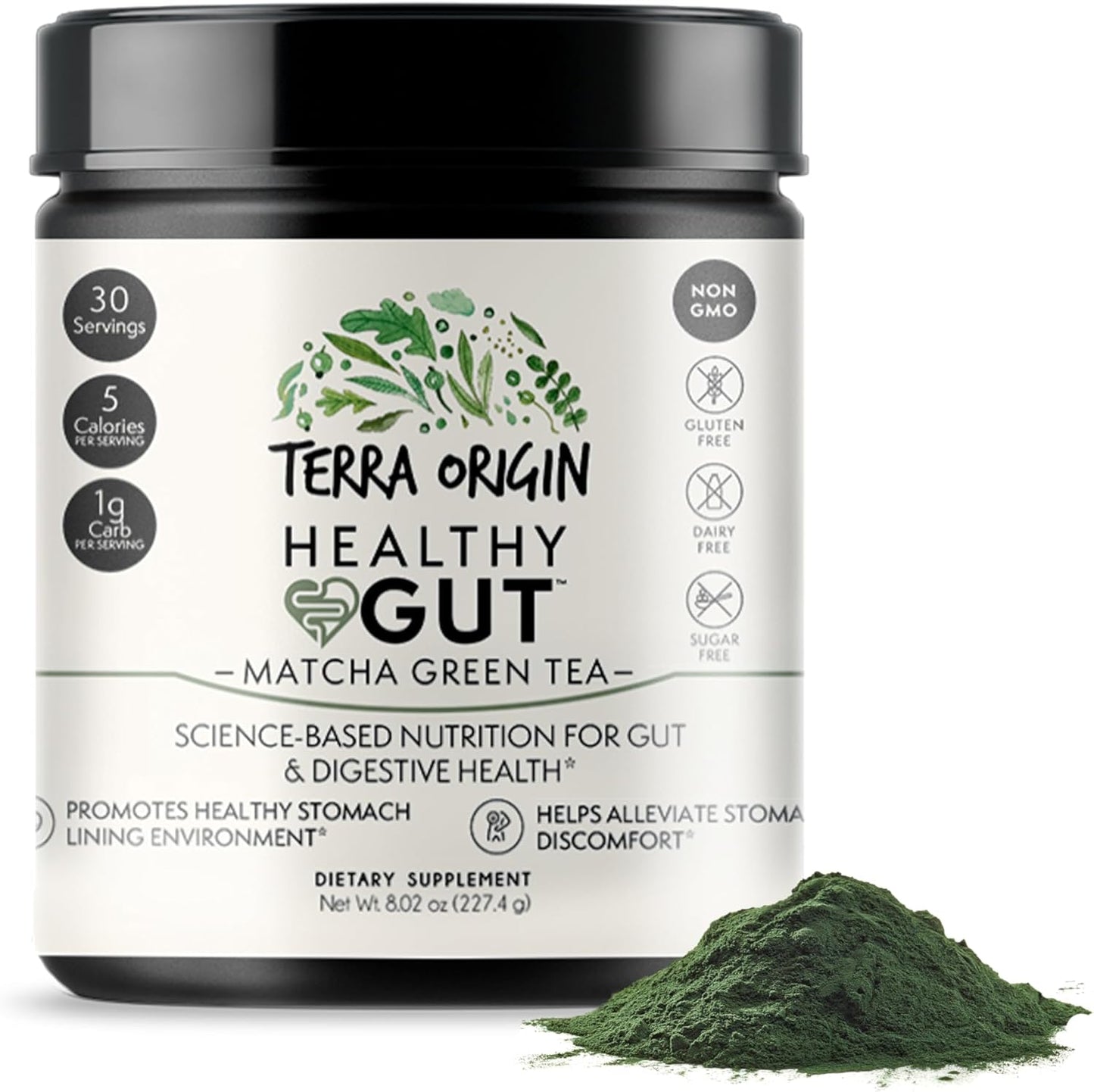 Healthy Gut Matcha Green Tea | 30-Servings with L-Glutamine, Zinc, Glucosamine, Slippery Elm Bark and More!