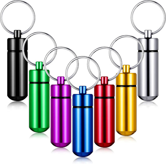 Patelai 12 Pcs Portable Keychain Pill Holder Mini Pocket Pill Case for Men Women Aluminum Geocache Containers Waterproof Metal Medicine Bottle Organizer for Outdoor Camping Travel(Colorful)