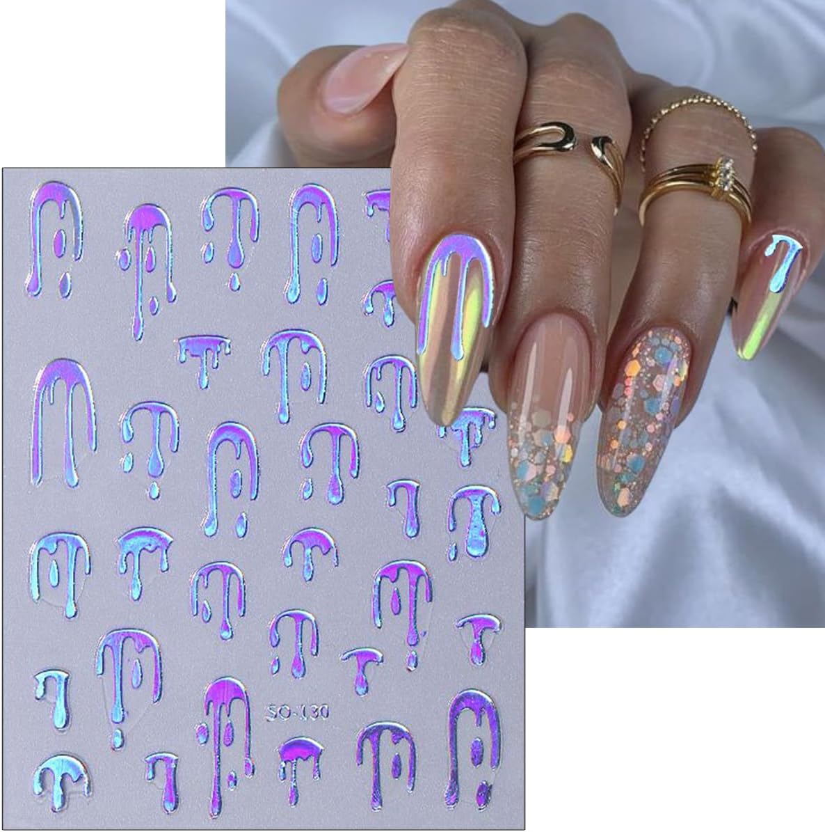 8Pcs Halloween Nail Art Sticker Colorful Bloody Nail Decals 3D Self-Adhesive DIY Fluorescent Blood Nail Stickers Horror Bronzing Black Pink Blood Drop Nail Design Nail Supplies for Halloween Manicure