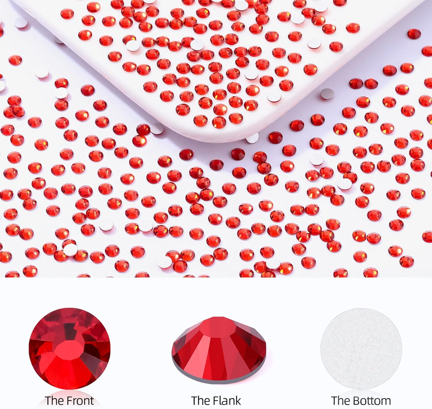 Red Flatback Rhinestones, Glass Rhinestones for Nail Art and Craft, Glue Fix, Loose Crystal Gemstones(Red, SS8, 2880pcs, 2.3-2.5mm)