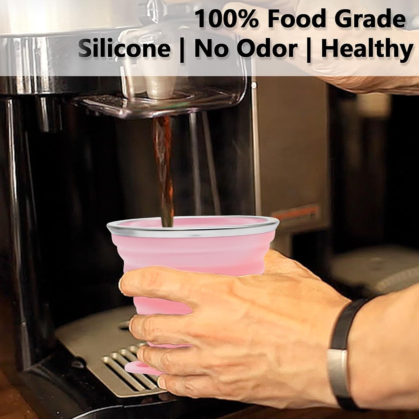 Litoexpe 2 Pack Silicone Collapsible Travel Cup Portable Folding Camping Cup Sets with Lids, Pink & Green, Capacity 9.22oz (270ml)