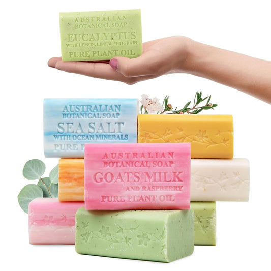 Australian Botanical Soap, 6.6 OZ, Triple Milled Bars with Pure Plant Oil, Natural Soap Base, Enriched with Organic Shea Butter, for Men, Women, All Skin Types, Variety Pack of 8, Packaging May Vary