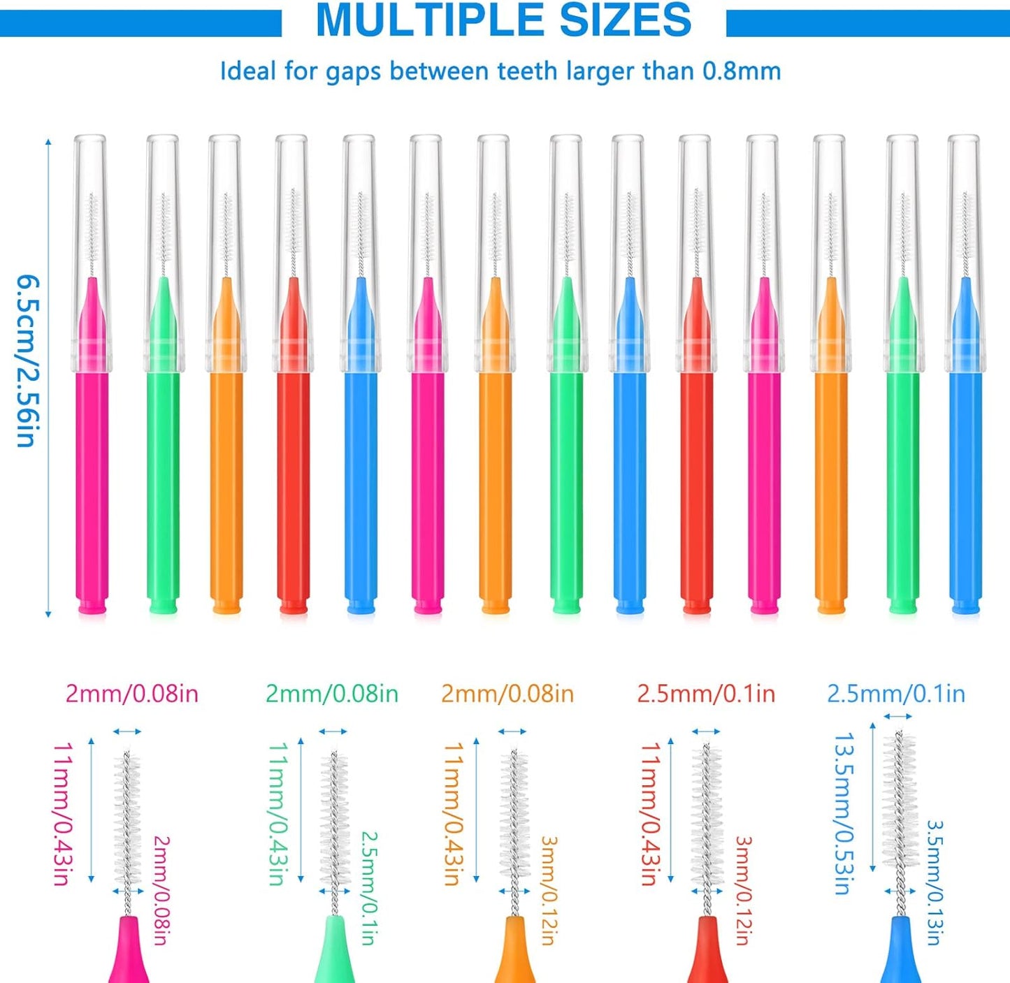 200 Pcs Interdental Brushes Braces Brush for Cleaner Disposable Dental Floss Picks Braces Flossers Dental Brush Soft Dental Tooth Flossing Head for Teeth Cleaning Tool, 5 Colors, 5 Sizes