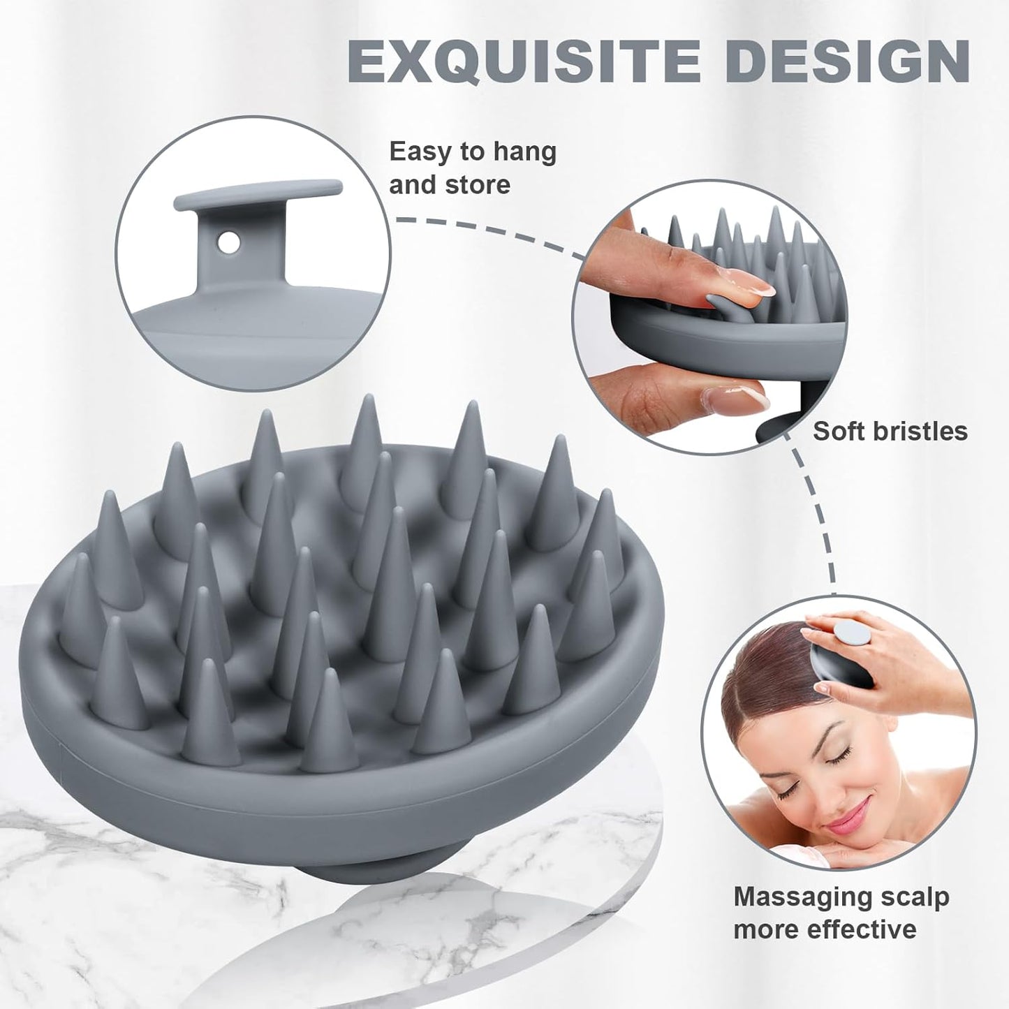 Silicone Scalp Massager, Scalp Scrubber for Hair Growth with Soft Bristles, Scalp Exfoliator Brush Dandruff Removal Shampoo Brush for Wet Dry Scalp Care (Grey)
