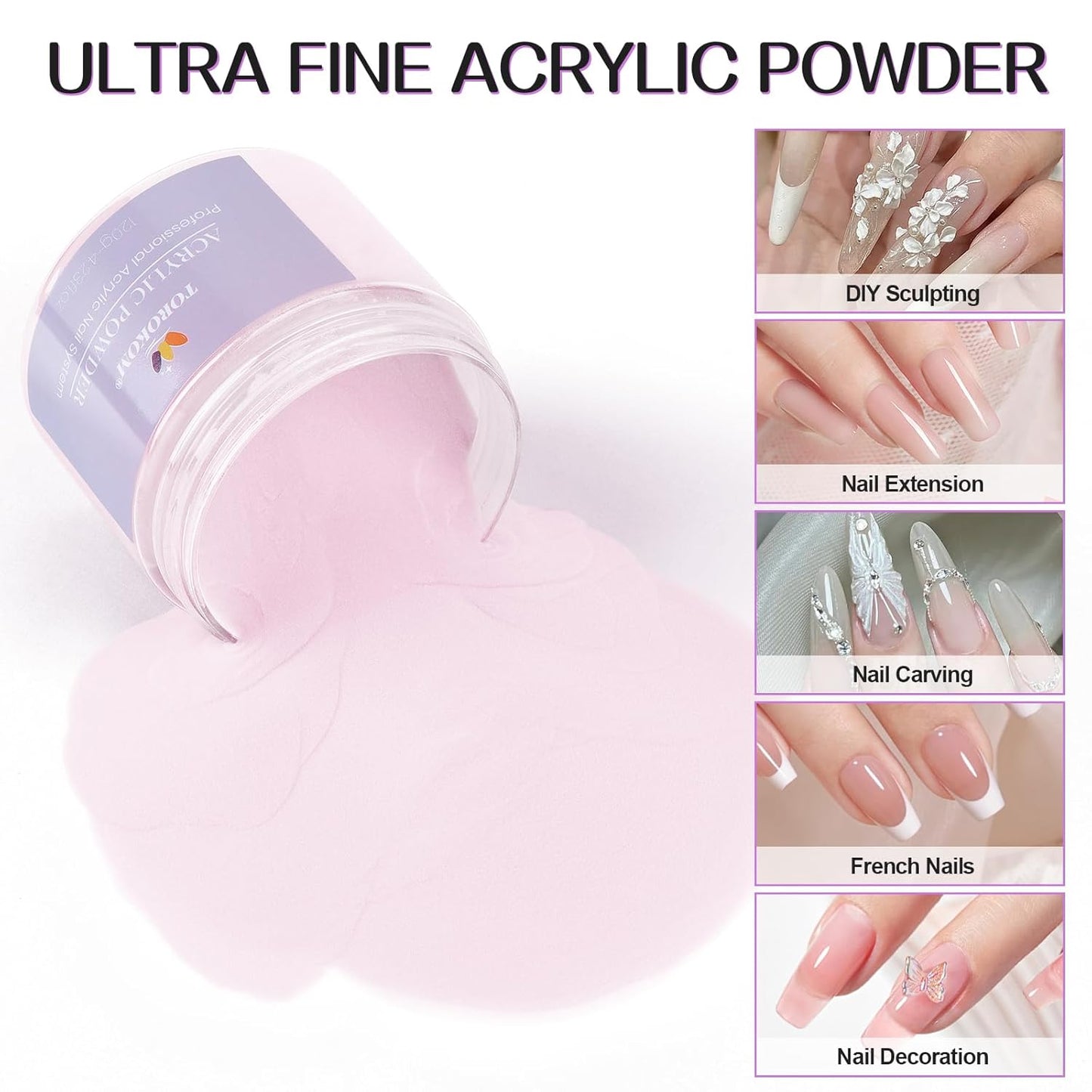 TOROKOM Pink Acrylic Powder, Acrylic Nail Powder Large Capacity Acrylic Dip Powder for Nails Self-Leveling Acrylic Extension Powders, 3D Nail Carving, Long-Lasting, No Nails Lamp Required, 120g/4.23oz