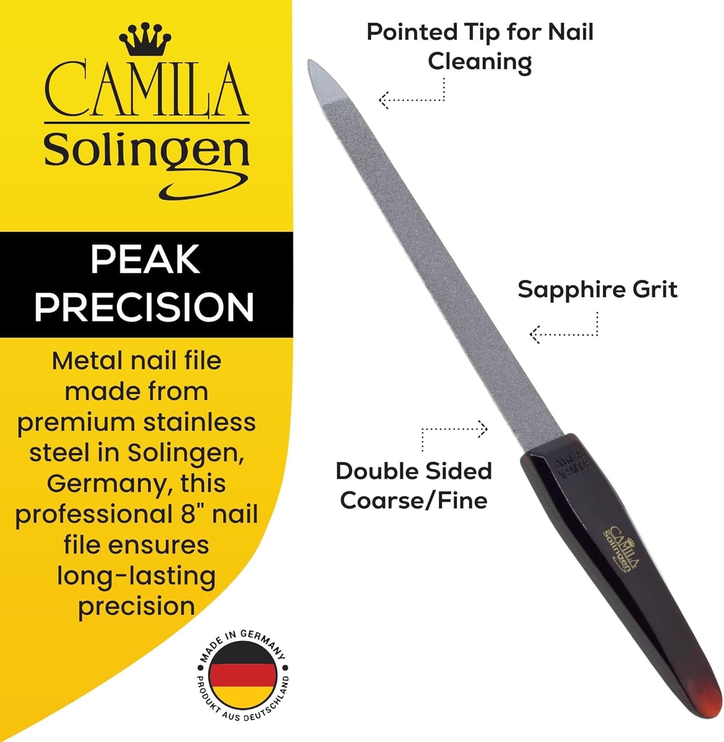 CS19 Sapphire Metal Nail File for Natural Nails Fingernail and Toenail Care, 8" Double Sided Coarse and Fine for Manicure and Pedicure