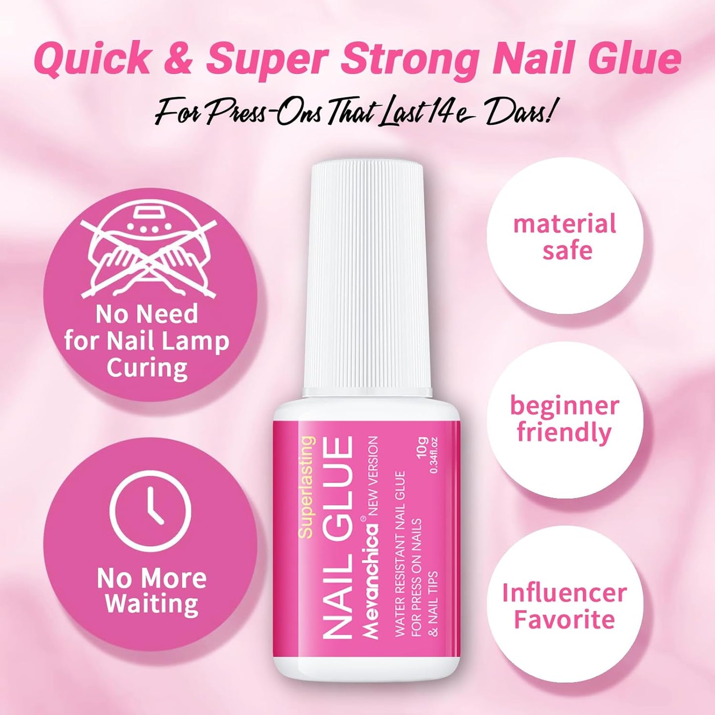 Super Strong Nail Glue for Press ons,Nail Tips&Acrylic Fingernails(10ml) New Version Brush Tip Applicator for Press On Nails,Extra Strong Adhesion/Stickiness Long Lasting for False Nails
