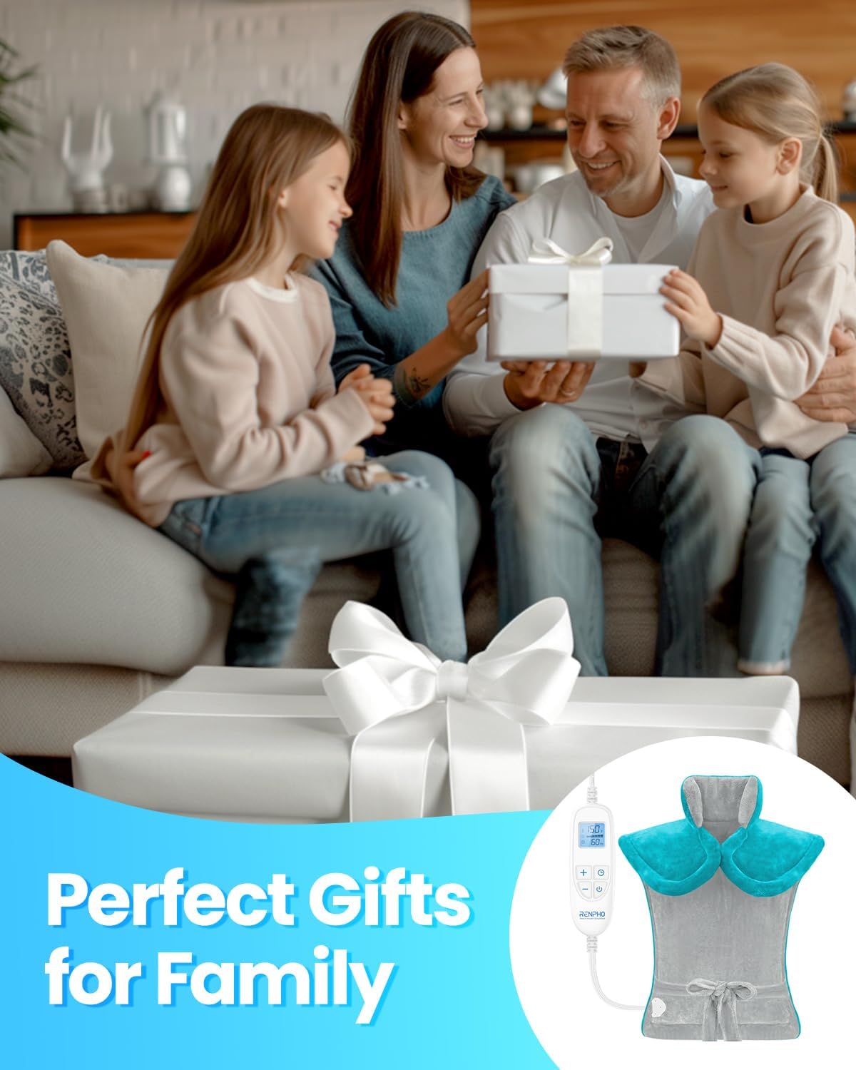 RENPHO Heating Pad for Back Pain Relief, Christmas Gifts for Men Women, FSA Eligible, Stocking Stuffers, Edge Weighted Electric Heat Pad for Neck and Shoulder, ETL Certified, 24"x33", Gray Green